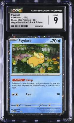 2025 CGC 9 Graded Pokemon Psyduck 007 Mega Evolution 3-pack Blister - Image 1