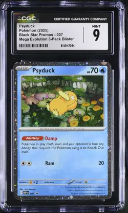 2025 CGC 9 Graded Pokemon Psyduck 007 Mega Evolution 3-pack Blister - Image 1