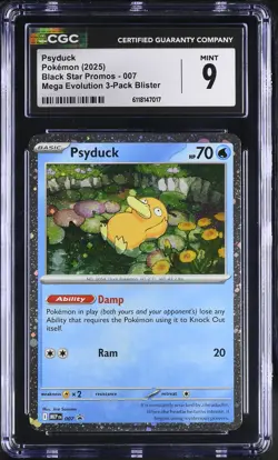 2025 CGC 9 Graded Pokemon Psyduck 007 Mega Evolution 3-pack Blister - Image 1