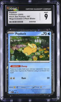 2025 CGC 9 Graded Pokemon Psyduck 007 Mega Evolution 3-pack Blister - Image 1