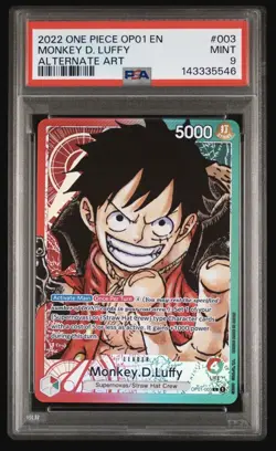 One Piece Monkey D Luffy OP01-003 Pre-Errata Alt Art Leader Card PSA 9 - Image 1