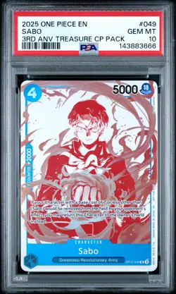 2025 ONE PIECE 3RD ANV! ONE PIECE CARD TREASURE CAMPAIGN PACK #049 SABO PSA 10 - Image 1