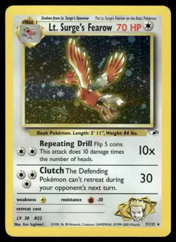 Pokemon Cards Lt. Surge's Fearow 7/132 Unlimited Holo Gym Heroes *eBay Live* - Image 1