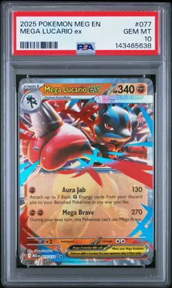 2025 Pokemon Mega Evolution Lucario ex #077/132 Double Rare PSA 10 - Image 1