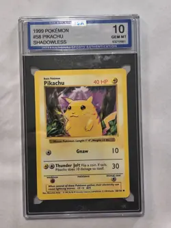 1999 POKEMON GAME YELLOW CHEEKS-SHADOWLESS #58 PIKACHU ISA 10 Low Start - Image 1