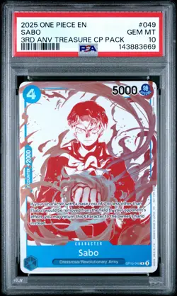 2025 ONE PIECE 3RD ANV! ONE PIECE CARD TREASURE CAMPAIGN PACK #049 SABO PSA 10 - Image 1