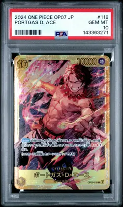 2024 ONE PIECE JPN OP07-500 YEARS IN THE FUTURE #119 PORTGAS D. ACE PSA 10 - Image 1
