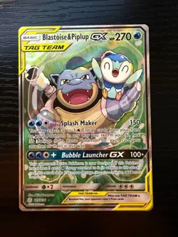 Pokemon Blastoise & Piplup GX Secret Rare Alt Art 215/236 Cosmic Eclipse - Image 1