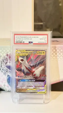 Pokemon 2019 Team Up Latias & Latios GX Ultra Rare Holo TAG TEAM #113 PSA 10 - Image 1