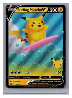 Surfing Pikachu V #008/025 Celebrations Pokemon Trading Card TCG Nintendo 2021 - Image 1