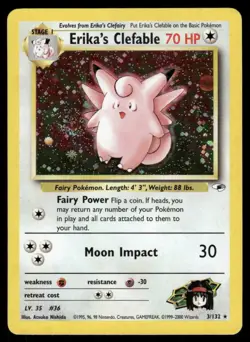 Pokemon Cards Erika's Clefable 3/132 Unlimited Holo Gym Heroes Rare *eBay Live* - Image 1