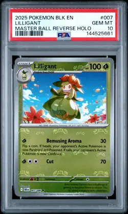 2025 POKEMON BLK EN-BLACK BOLT MASTER BALL REVERSE HOLO #007 LILLIGANT PSA 10 - Image 1