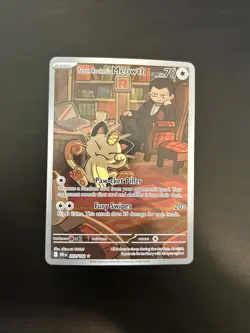 Team Rocket's Meowth 203/182 Illustration Rare Destined Rivals Pokemon Card NM - Image 1
