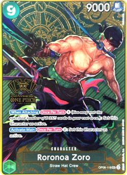 Roronoa Zoro PROMO ANNIVERSARY GOLD FOIL ALT ART OP06-118 ONE PIECE TCG NM - Image 1