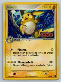 Pokemon Raichu 12/108 EX Power Keepers Reverse Holo Stamped 2007 DAMAGED CREASE - Image 1