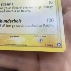 Pokemon Raichu 12/108 EX Power Keepers Reverse Holo Stamped 2007 DAMAGED CREASE - Image 3