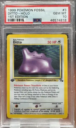 1999 Pokemon Fossil 1st Edition #3 Ditto Holo PSA 10 - Image 1