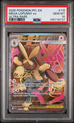 2025 Pokemon Pfl En-Phantasmal Flames #115 Mega Lopunny Ex Ultra Rare PSA 10 - Image 1