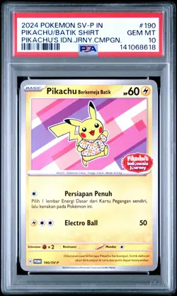 2024 POKEMON INDONESIAN SV-P PROMO #190 PIKACHU IN BATIK SHIRT PSA 10 - Image 1