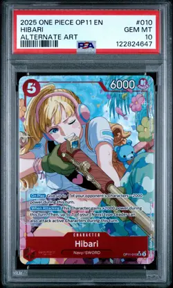 2025 ONE PIECE OP11-A FIST OF DIVINE SPEED ALTERNATE ART #010 HIBARI PSA 10 - Image 1