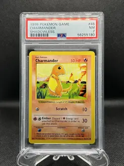 PSA 7 MINT - SHADOWLESS CHARMANDER Pokemon Card - 1999 Base Set - #46/102 - Image 1