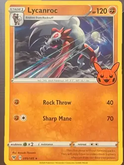 Lycanroc 095/185 NM – Vivid Voltage Prerelease Promo w/ Stamp Pokemon Card - Image 1