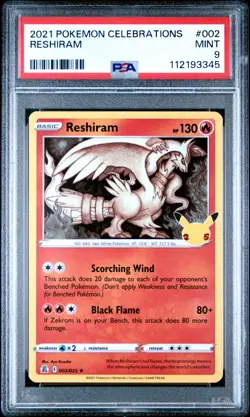 PSA 9 Pokemon TCG 2021 Celebrations #002/025 Reshiram Holo - Image 1