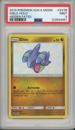 2019 Pokemon Sun & Moon Hidden Fates Gible Holo #SV38 PSA 9 - Image 1