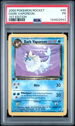 PSA 1 1ST EDITION 2000 Pokemon Team Rocket Dark Vaporeon 45/82 Non Holo Rare - Image 1