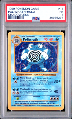 PSA 1 PR 1999 SHADOWLESS Base Set Poliwrath 13/102 Holo Foil Pokemon - Image 1
