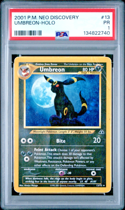 SWIRL PSA 1 PR 2001 Neo Discovery Umbreon 13/75 Holo Foil Pokemon Moonbreon - Image 1