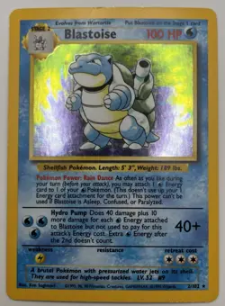 Pokemon Blastoise Base Set Holo Rare 2/102 100 HP Stage 2 Card - Image 2