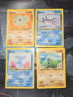 Neo Pokemon 4-Card Lot Machop, Wooper, Larvitar, Mantine Discovery, Genesis HP - Image 1