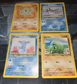 Neo Pokemon 4-Card Lot Machop, Wooper, Larvitar, Mantine Discovery, Genesis HP - Image 2
