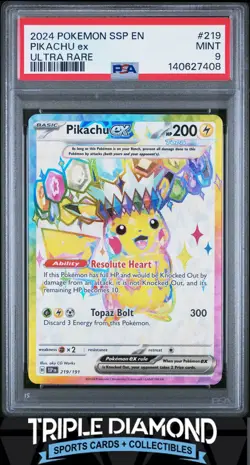 2024 Pokemon Surging Sparks #219/191 Pikachu Ex Ultra Rare PSA 9 Mint BNB10 - Image 1