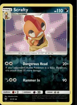 Pokemon Scrafty 51/73 Shining Legends Reverse Holo Uncommon LP - Image 1