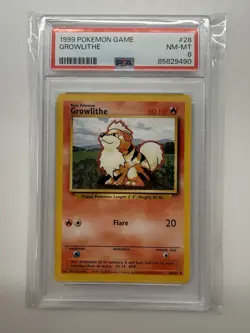 1999 Pokemon BASE SET #28/102 SHADOWLESS Growlithe PSA 8 - Image 1