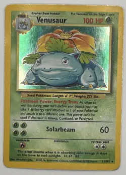 Pokemon Venusaur Base Set Holo Rare 15/102 100 HP Stage 2 1999 Wizards Card - Image 1
