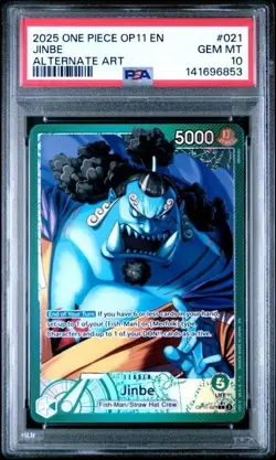 2025 ONE PIECE OP11-A FIST OF DIVINE SPEED ALTERNATE ART #021 JINBE PSA 10 - Image 1