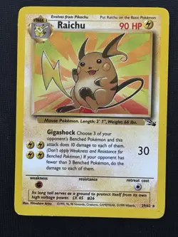 Pokemon Raichu 29/62 Fossil Stage 1 Regular Rare 90HP TCG Card - Image 1