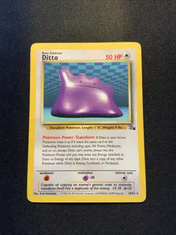 Ditto - 18/62 - Rare Unlimited -Fossil Unlimited HP Creased Vintage Pokemon Card - Image 1