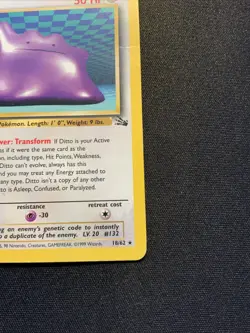 Ditto - 18/62 - Rare Unlimited -Fossil Unlimited HP Creased Vintage Pokemon Card - Image 4