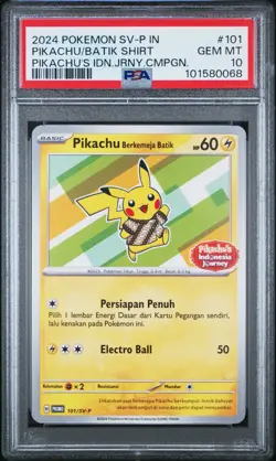 PSA 10 Pokemon Pikachu's Indonesia Journey WearingAShirt Stamp 101/SV-P Green GM - Image 1