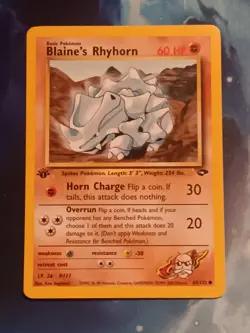 ^ Blaine's Rhyhorn - 65/132 - Gym Challenge - 1st Edition - Pokemon - Image 1