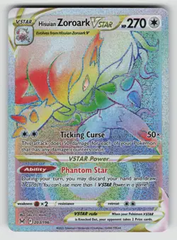 Hisuian Zoroark VSTAR 203/196 Rare Rainbow Lost Origin Pokemon NM - Image 1