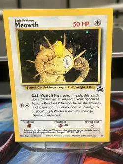 Pokemon Meowth Black Star Promo Holo #52 WOTC 10/53 Square Cut Error With Swirl - Image 1
