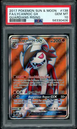 2017 Pokemon Guardians Rising Lycanroc GX Full Art #138 PSA 10 GEM MINT LOW POP - Image 1