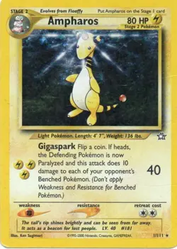 Pokemon: Neo Genesis: Unlimited Holofoil Ampharos: Moderately Played Condition - Image 1