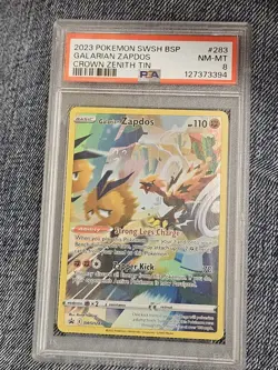 2023 POKEMON SWSH BLACK STAR PROMO CROWN ZENITH TIN #283 GALARIAN ZAPDOS PSA 8 - Image 1