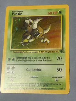 Pokemon Pinsir Jungle 9/64 Holo Rare Basic 60 HP 1999 Vintage TCG Card - Image 1